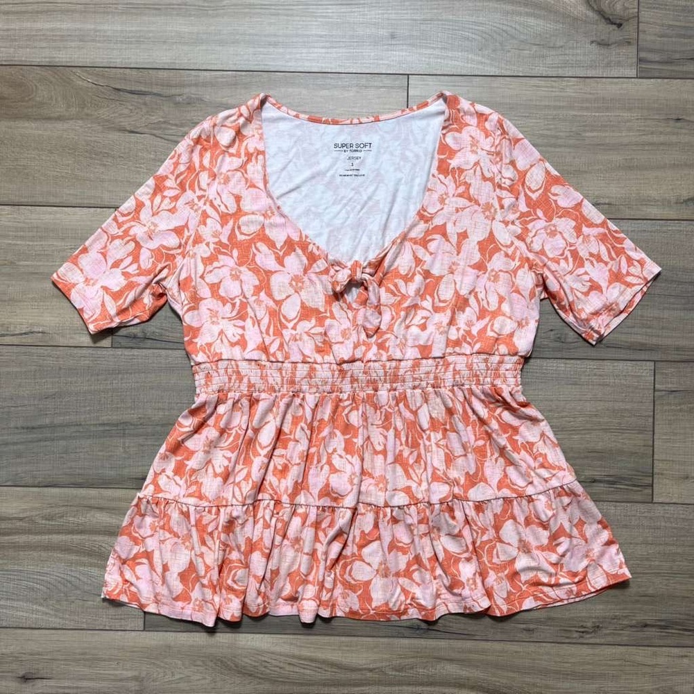 Torrid Womens Super Soft Jersey Tie Front Babydoll‎ Top Size 1 Orange Pink